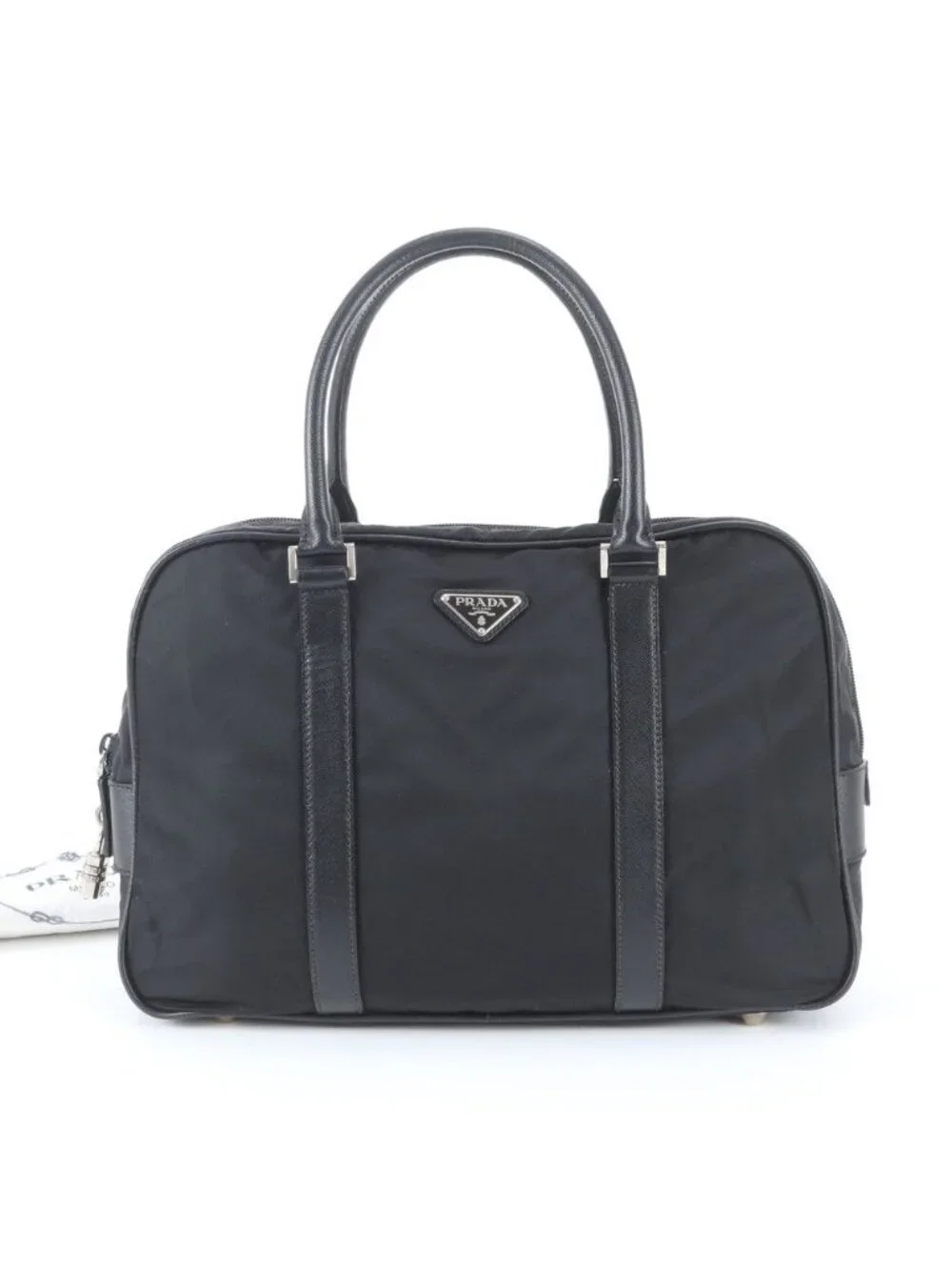 Prada Tessuto Nylon Saffiano Leather Business Tote Black